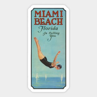 Miami Beach Florida is Calling You - 1924 Lady Diver Poster Sticker